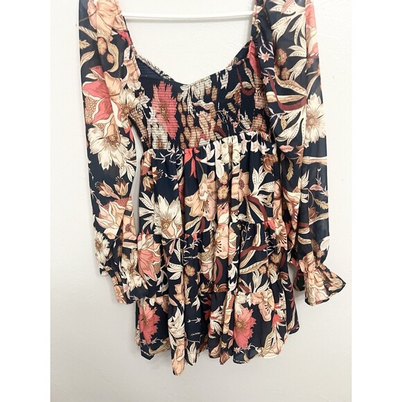 Baltic Born Floral Chiffon Mini Dress Smocked Cottagecore Whimsigoth S New - Picture 10 of 10